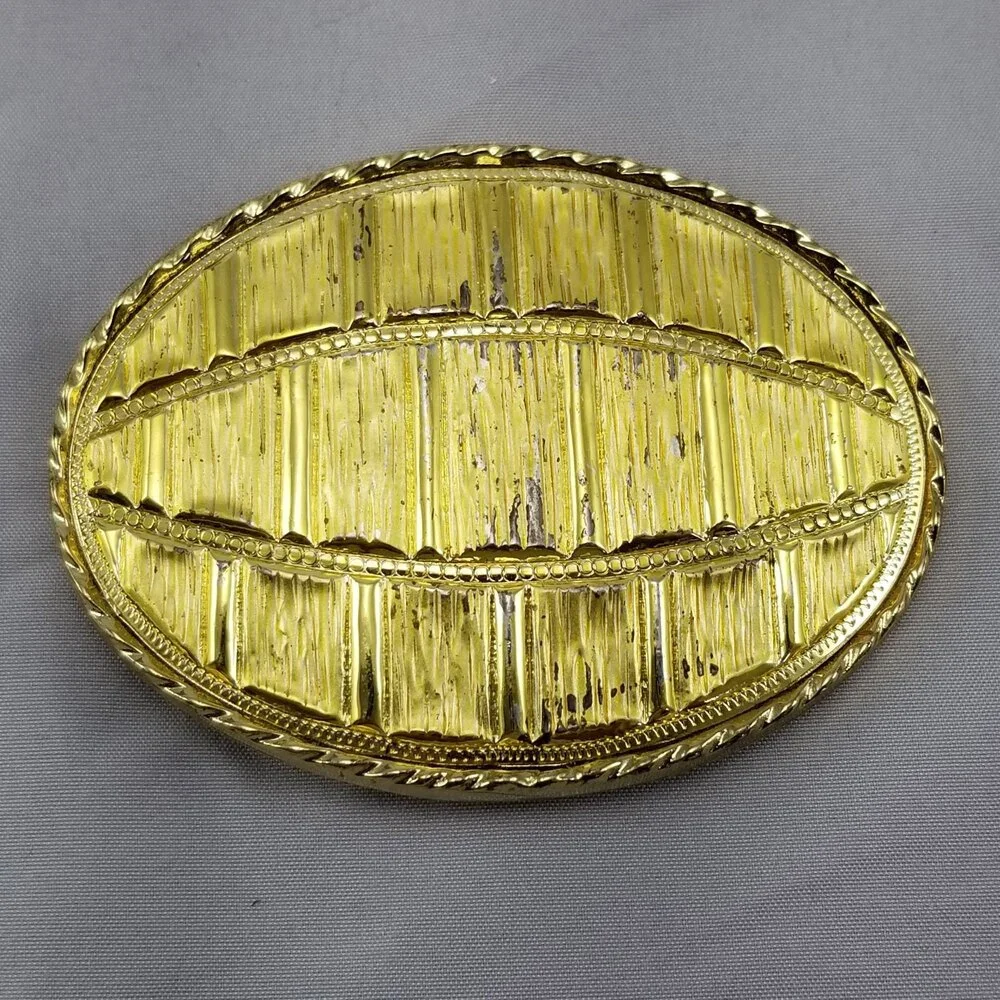 Belt Buckle Gold Color Oval Football-Like Abstract Made In The USA By MW Gift‎